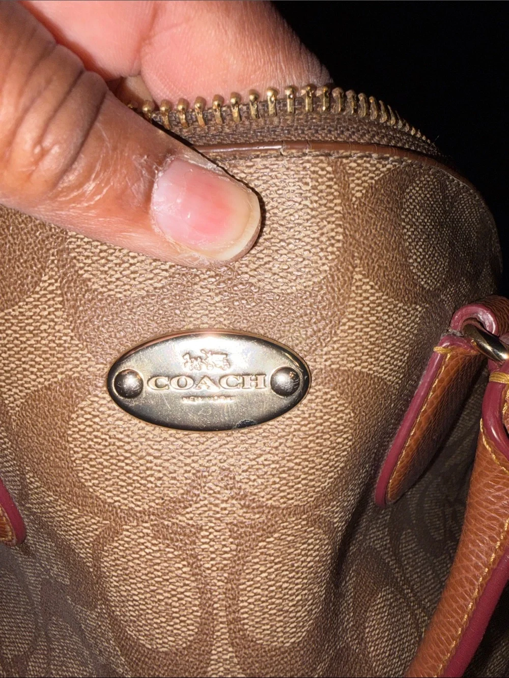 Coach Brown/Tan Signature Dome Satchel with Gold Plaque